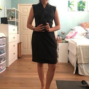 Navy silky Calvin Klein suits tuxedo sheath dress